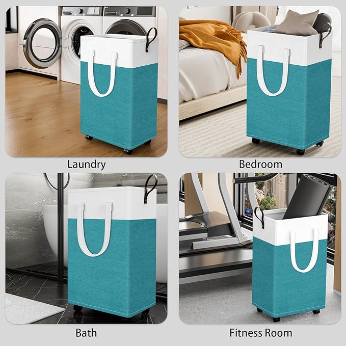 HomeHacks 90L Large Rolling Laundry Basket, Laundry Hamper with 4 Smooth Wheels, Collapsible Waterproof Clothes Basket, Frees