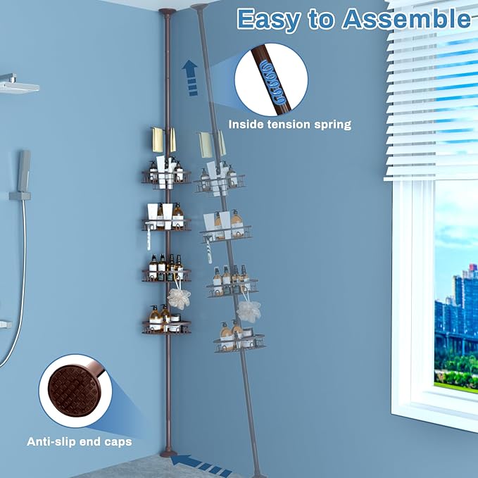 Rustproof Shower Corner Caddy Shelf for Bathroom Tension Pole Organizer with 4 Baskets for Bathtub Shampoo Storage from 23.6 