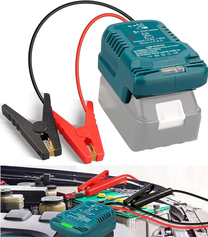 Jumper Cables Adapter for Makita18V Battery Jump Car Starter,12V Portable Jump Car Starter Battery,Automotive Booster Cable Adapter,Up to 3.5L Gas or 6.5L Diesel Engines(Battery not Included)