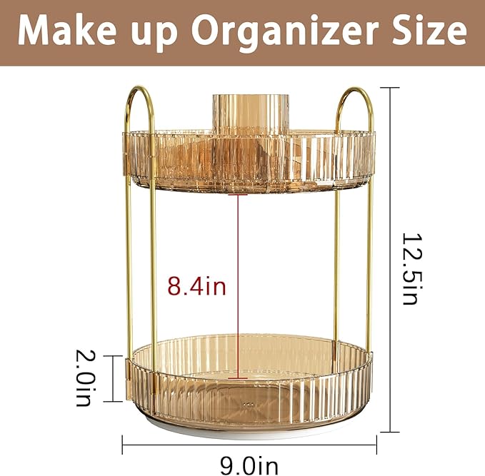shuang qing Rotating Makeup Organizer for Vanity, High-Capacity Skincare Clear Make Up Storage Perfume Organizers Cosmetic Dr