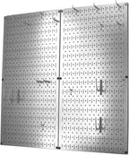 Wall Control Kitchen Pegboard Organizer Pots and Pans Storage Rack Organization Kit with Metallic Silver Pegboard and White A