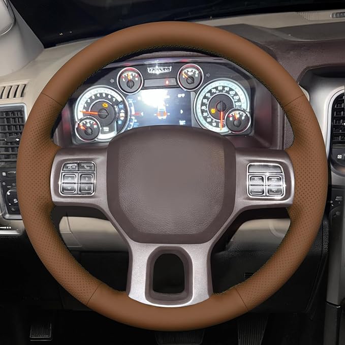 MEWANT Steering Wheel Covers for Dodge RAM 1500/1500 Classic / 2500/3500 / 5500 Hand-Stitched Genuine Leather ram Steering Wheel Wrap
