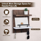 Key Holder Wall Mount, Key Holder With 2 Display Shelf, 3 Hooks for Key, Coat, Dog Leash, Key Hanger with Hook for Mail, Pott