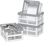4 Packs 15 Liter Small Collapsible Heavy Duty Storage Bin/Container, Plastic Stackable Utility Folding Crate Basket, White
