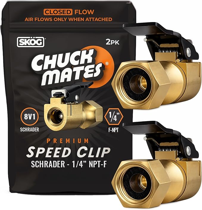 Chuck Mates Premium 1/4" NPT Quick-Connect Tire Inflator Chuck with SimpleSeal - Closed-Type (2 Pack)