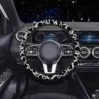 10 Pieces Cow Car Steering Wheel Cover Center Console Armrest Pad Headrest Seat Belt Cover Handbrake Cover Keychain Coaster Full Set Car SUV(Cow)