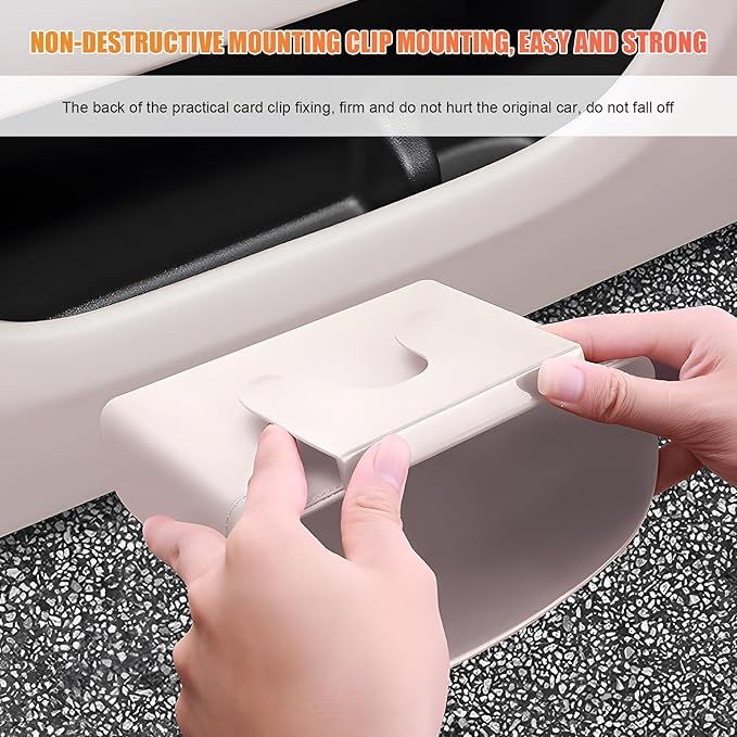 Car Trash Can, Mini Auto Garbage Bin Multipurpose Storage Container with Slot Clip, Waterproof Leather Small Dustbin Interior Accessories for Vehicle Door Front Back Seat (White)