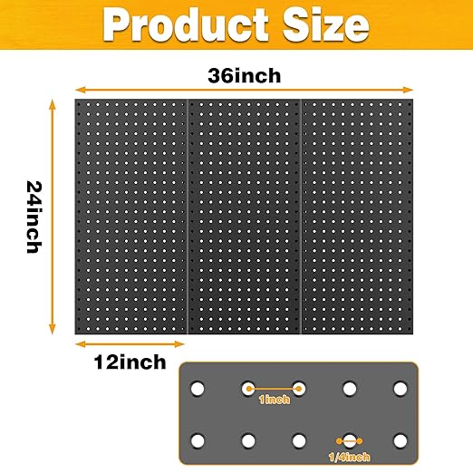 Pegboard Smith Metal Pegboard Panels 12" x 24", 3 Pack Black Wall Mounted Tool Organizer Boards, Heavy Duty Tool Storage Peg 