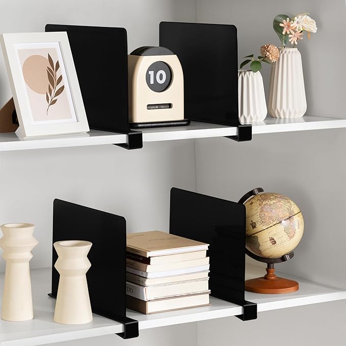 HBlife 6 Black Shelf Dividers, Vertical Purse Organizer for Closet Perfect for Sweater, Shirts, Handbags in Bedroom and Kitch