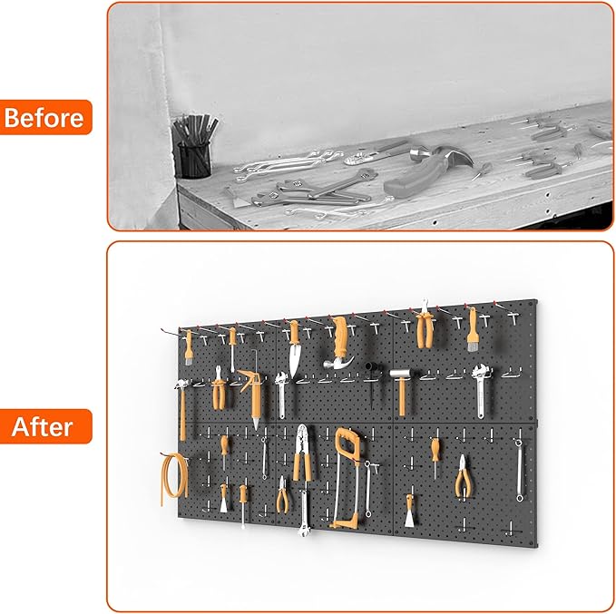 TORACK 6 PCS 12x16 in Metal Boards for Garage, Workbench, Tool Organizer Pegboard with 1/8" & 1/4" Holes, Modular Wall-Mounte