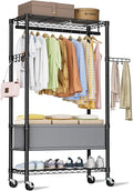 Heavy Duty Clothes Rack Rolling Garment Rack,3 Tier Adjustable Wire Shelving Clothing Racks for Hanging Clothes with Double R