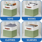 Temary Fabric Storage Bin 11x11 Cube Storage Bins for Home, 4 Pack Fabric Organizer Bins Cube Organizer Bins with Leather Han