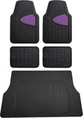 FH Group Premium Liners Tall Channel Trimmable All Weather Rubber Full Set Car Floor Mats (Purple) w. Trimmable All-Season Cargo Liner (Black) - Universal Fit for Cars Trucks and SUVs