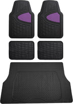 FH Group Premium Liners Tall Channel Trimmable All Weather Rubber Full Set Car Floor Mats (Purple) w. Trimmable All-Season Cargo Liner (Black) - Universal Fit for Cars Trucks and SUVs