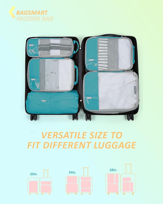 BAGSMART 6 Set /4 Set/2 Set Compression Packing Cubes for Travel, Lightweight Luggage Organizer Bags, Durable Space Saver Bag
