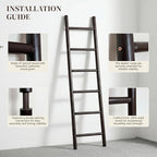 Wooden Blanket Ladder - 76in Natural Wood Color- Leaning Wall Decor for Bedroom, Bathroom, Living Room - Rustic Quilt Holder 