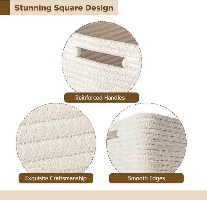 AELS Hand Woven Cotton Basket for Storage, Cube Storage Bins with Handles, Foldable Collapsible Closet Organizers and Storage