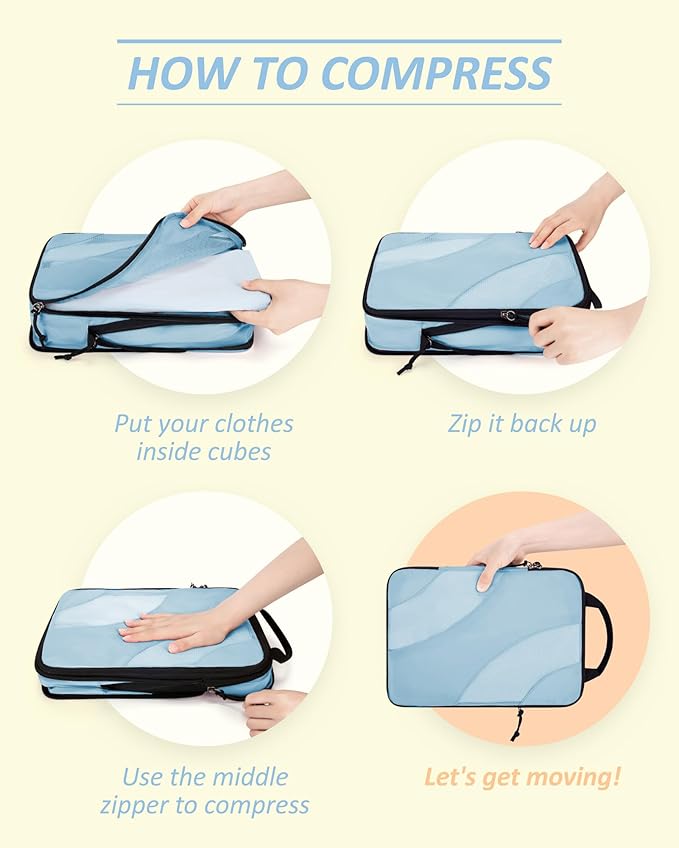 BAGSMART Compression Packing Cubes, 6 Set/4 Set/2 Set Travel Packing Cubes for Carry on Suitcases, Compression Suitcase Organ