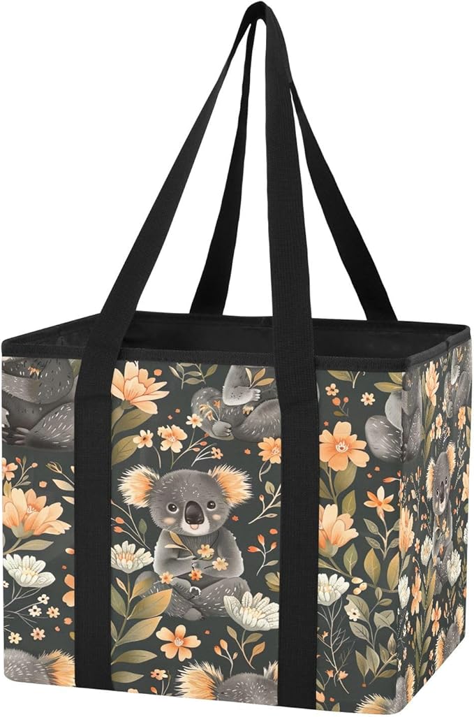 Cute Koalas Reusable Grocery Bags Large Shopping Tote Bag with Reinforced Bottom Board, Water Resistant Foldable Storage Bags