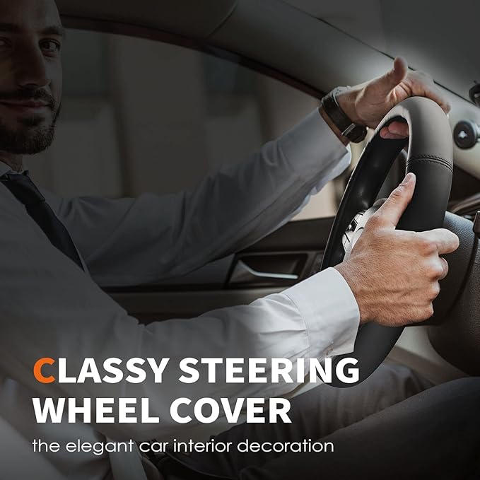 HOTOR Car Steering Wheel Cover - Universal Car Accessory for Diverse Cars, Durable Leather Cover with Anti-Slip Lining, for S