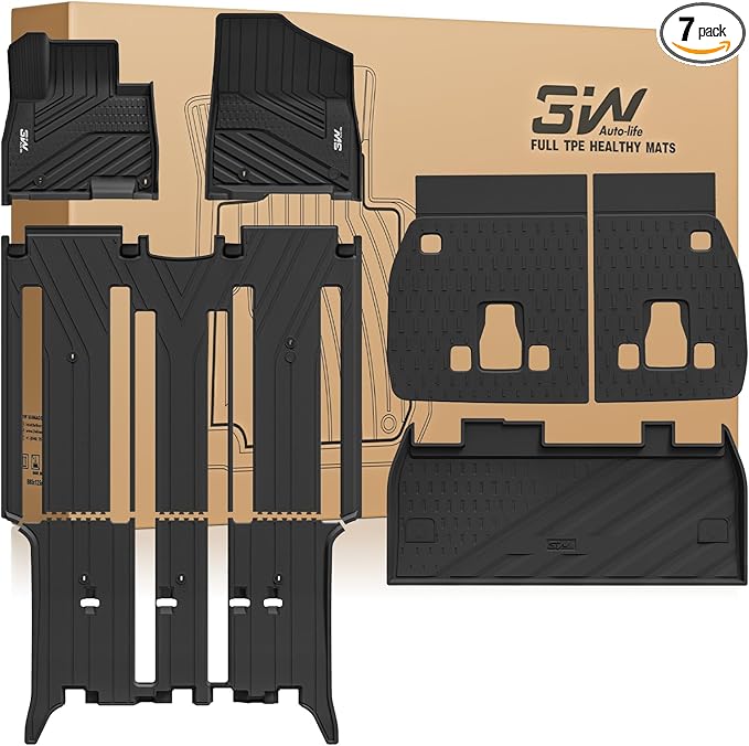 3W Floor Mats & Seatback Mats & Cargo Liner for Kia Carnival Hybrid 2025 2026（Only Fit 8 Seats）,Custom Fit All Weather TPE Full Set Floor Liner Trunk Mat with Backrest Mats Accessoires, Black