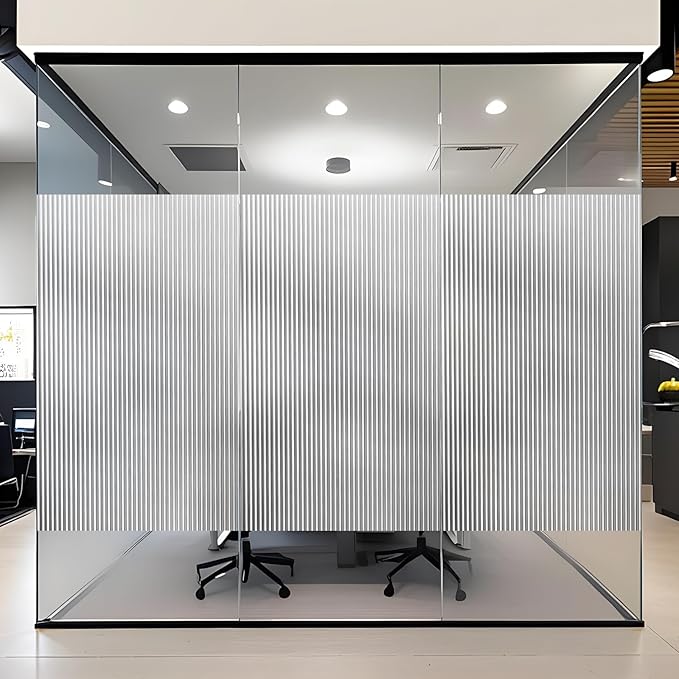 STATINT Reeded Glass Window Privacy Film 3D Decorative Frosted Non Adhesive UV Heat Blocking Day and Night Vinyl Privacy Clings for Bathroom Living Room，29.5 Inch X 13.1 Feet