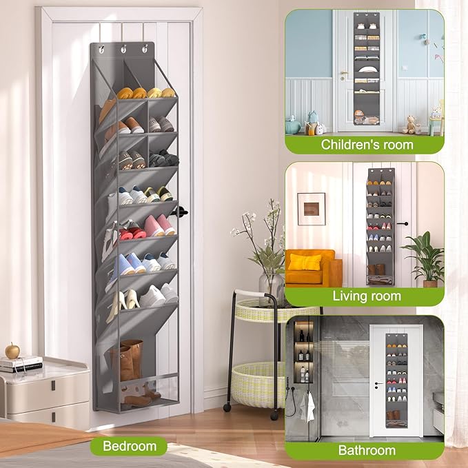 VERONLY Door Shoe Organizer, Over The Door Hanging Shoe Rack with Large Pockets, Space Saving Shoe Storage for Closet, Entryw
