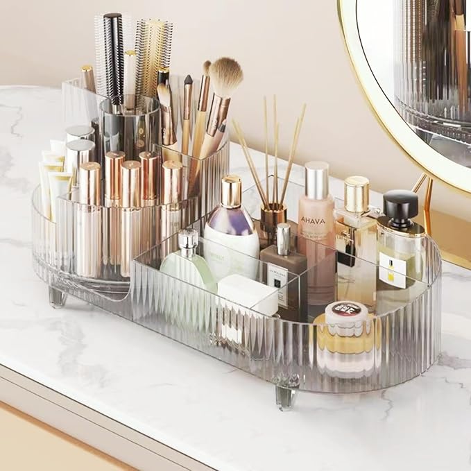 Booklov Roating Makeup Organizer for Vanity, Large Capacity Cosmetic Display Case, Clear Acrylic Countertop Beauty Storage Ho