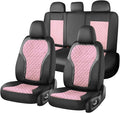 Coverado Car Seat Cover 5 Seats, Leather Seat Covers Full Set, Durable Waterproof Car Seat Protectors, Black and Pink Seat Co