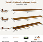 Picture Ledge Wall Shelves - Set of 3, 56 inches Width, Solid Pine Wood Rustic Floating Ledge Shelves for Kids' Room, Bedroom