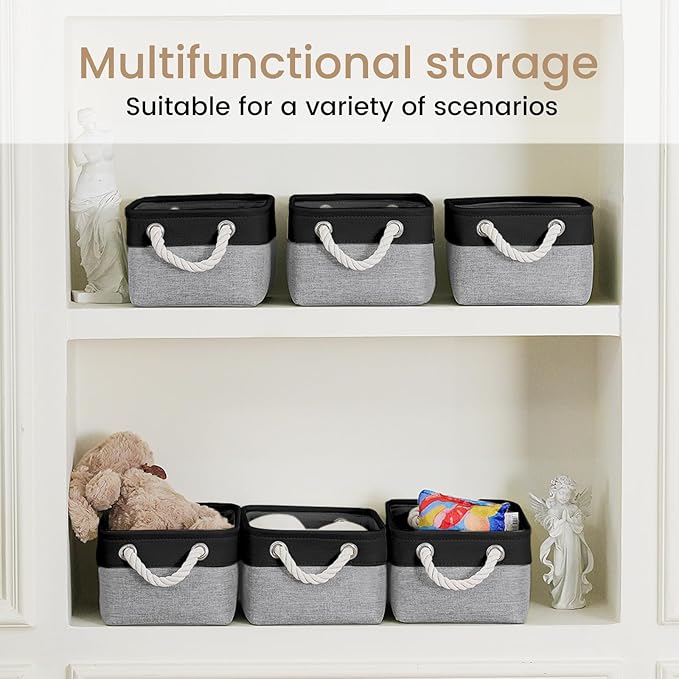 Storage Baskets for Shelves 11.8x7.9x5.2 Inch, Foldable Fabric Storage Bins with Handles, Small Storage Baskets for Organizin