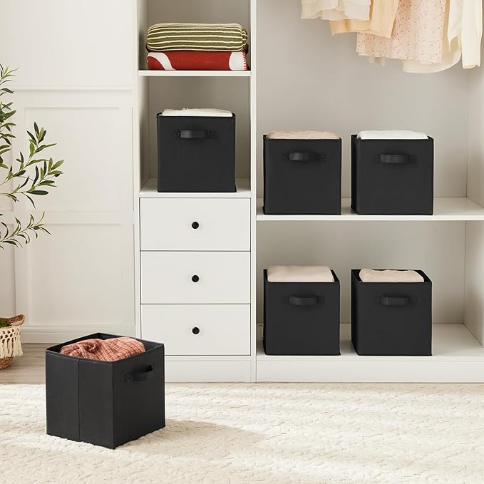 MAX Houser Fabric Cloth Storage Bins,Foldable Storage Cubes Organizer Baskets with Dual Handles for Home Bedroom Storage,Set 