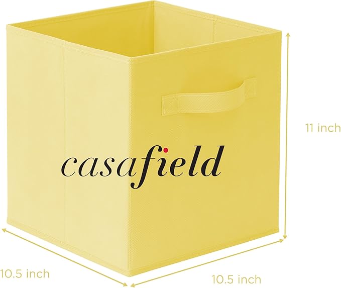 Casafield Set of 6 Collapsible Fabric Cube Storage Bins, Yellow - 11" Foldable Cloth Baskets for Shelves, Cubby Organizers & 