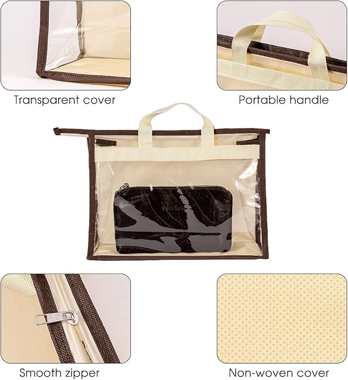 CINPIUK Clear Handbag Storage Bags Purse Organizer for Closet, Zipper Hanging Storage Bag for Handbags, M, 2PCS
