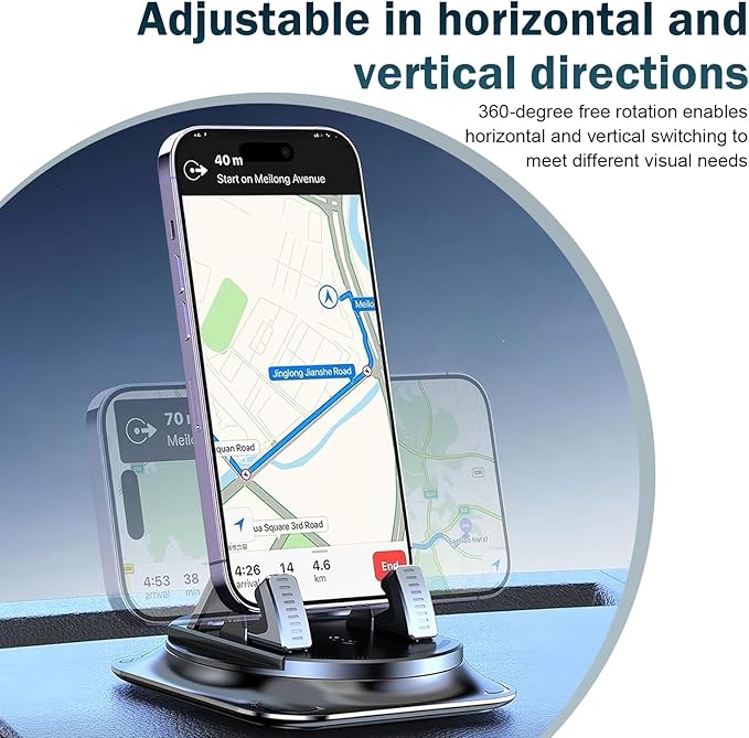 360 Degree Phone Holder Rotating Car, Dashboard Cell Phone Holder, Non-Slip Navigation Bracket, Universal for Most Cars (Black)