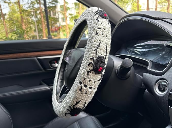 Crochet Spider Steering Wheel Cover Universal 14-15 inch (C,Wheel Cover+2 Belt Cover)