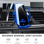 Wireless Car Charger, 15W Fast Charging Air Vent Mount Auto-Clamping Phone Holder, Automotive Electric Induction Charger 360° Rotating Magnetic Vent Mount Bracket for Smartphones (Blue)
