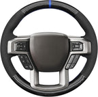 MEWANT DIY Black Athsuede Shiny PU Carbon Fiber Steering Wheel Cover for Ford F150 F250 F350 F450 Expedition 2018-2021