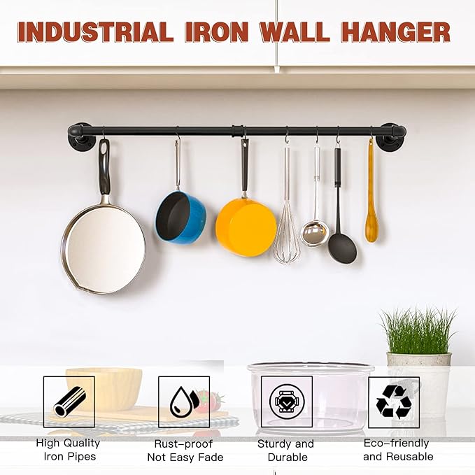 Wall Mounted Clothes Rack - 54"Industrial Pipe Clothing Garment Rack, Space - Saving Heavy Duty Detachable Black Iron Clothes