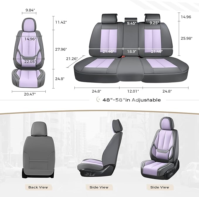 Coverado Seat Covers, Car Seat Covers Full Set, Leather Seat Covers for Cars, Car Seat Protector, Gray Car Seat Covers Front 