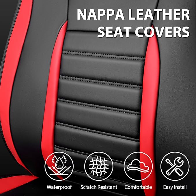 CAR PASS Nappa Leather Car Seat Covers Full Set, Luxury Seat Protector for Cars, Waterproof Anti-Slip Seat Cushion Armrest Co