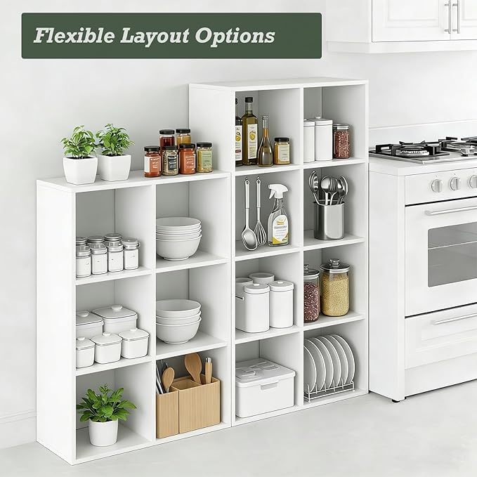8-Cube Storage Organizer Shelf, Open Cube Bookshelf, Reversible Bookcase, Sturdy Modern Storage for Home Office, Bedroom, Liv