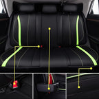 CAR PASS Fluorescent Green & Nappa Leather Seat Covers Full Set, with Backrest Cushion Protector Waist Protection Universal F