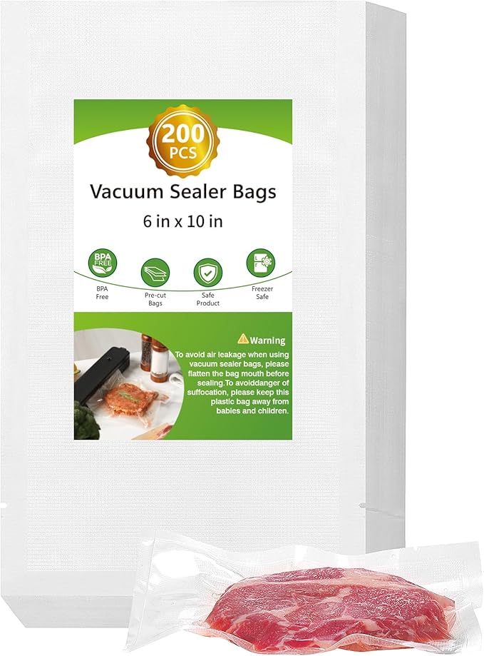 Moretoes 200pcs Vacuum Sealer Bags, Pint 6" x 10", BPA Free, Pre-cut Commercial Grade Vac Seal Meal Bags for Food Saver Stora