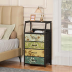 Furnulem Retro Dresser for Bedroom, Small Dresser for Closet, Vintage Nightstand with 4 Drawers, Fabric Storage Organizer Bed