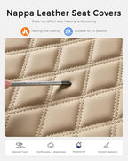 Huidasource Beige Seat Covers, Nappa Leather Car Seat Covers, Velcro Adjustable, Compatible with Airbags, Armrests, Child Sea