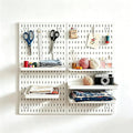 PSLER White Peg Board 4pcs 12″×12″ White Peg Board Organizer with Accessories &Hooks