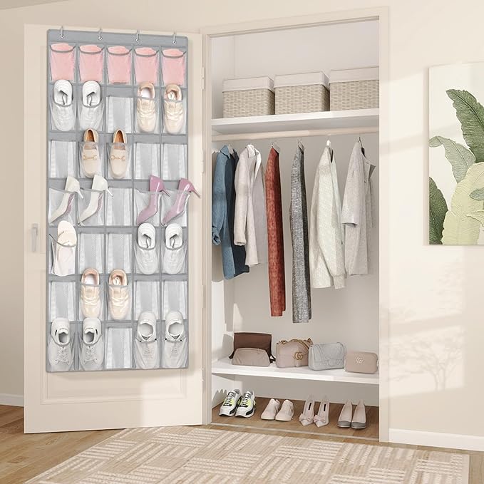 FENTEC 35 Large Pockets Over The Door Shoe Organizer, Mesh Hanging Shoe Organizer Shoe Rack for Closet Mesh Closet Shoe Holde