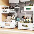2 Pack Under Sink Organizer,Pull Out Cabinet Organizer With Smooth Cylindrical Rail,Metal Slide Out Drawer for Kitchen Bathro