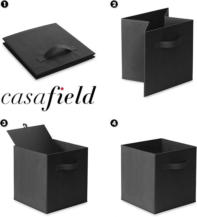 Casafield Set of 6 Collapsible Fabric Cube Storage Bins, Black - 11" Foldable Cloth Baskets for Shelves, Cubby Organizers & M
